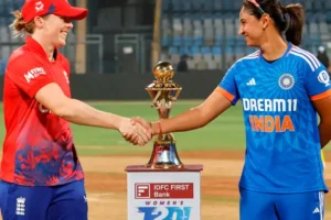 England women team captain handshakes with Indian women team captain
