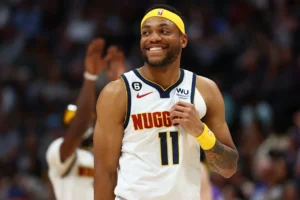Bruce Brown celebrates during an NBA game, showcasing his championship mindset and grit